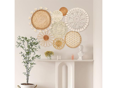 キッチン用ラウンドボーホーウォールバスケットデコ ファームハウス織り