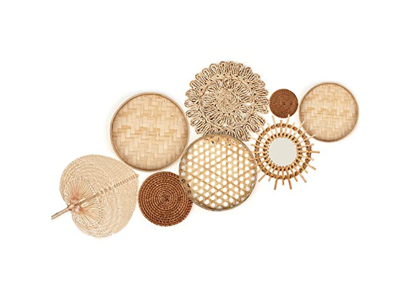 ブルーの装飾付きウォールバスケットデコ 竹のアフリカアート