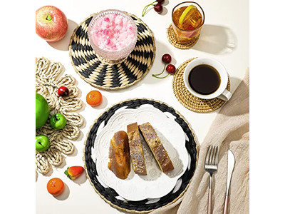 ボーホー織りバスケットウォールデコ 装飾的なフラットバスケット ハンドメイド大型