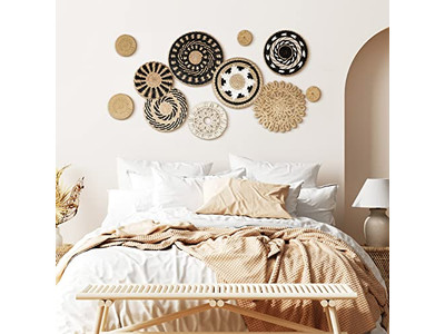 ボーホー織りバスケットウォールデコ 装飾的なフラットバスケット ハンドメイド大型