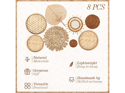 ブルーの装飾付きウォールバスケットデコ 竹のアフリカアート