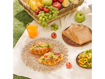 ブルーの装飾付きウォールバスケットデコ 竹のアフリカアート